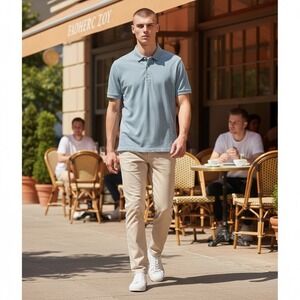 Faherty Brand Mens Blue Micro Stripe Short Sleeve Cotton Polo Shirt Size L 2322
